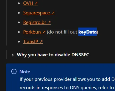 Porkbun DNSSEC Settings