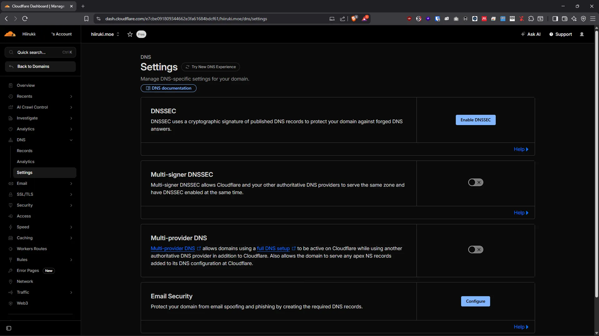 Cloudflare DNSSEC Settings
