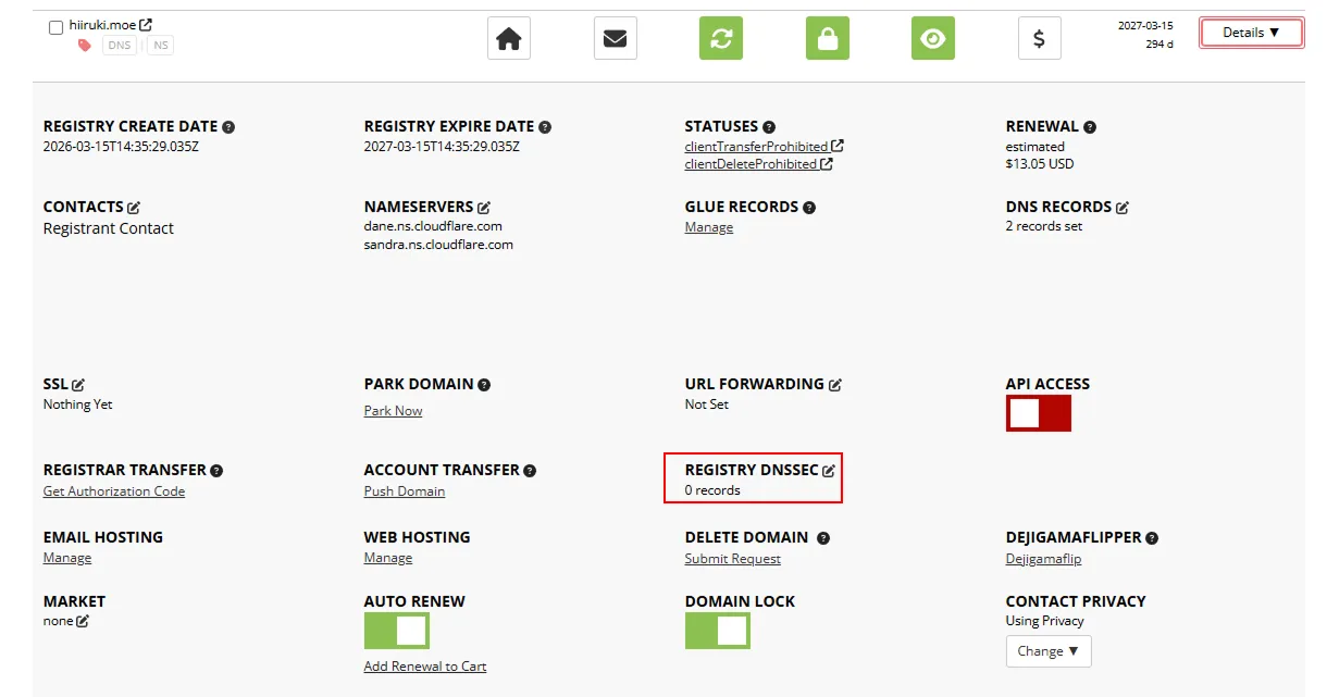 Porkbun DNSSEC Settings