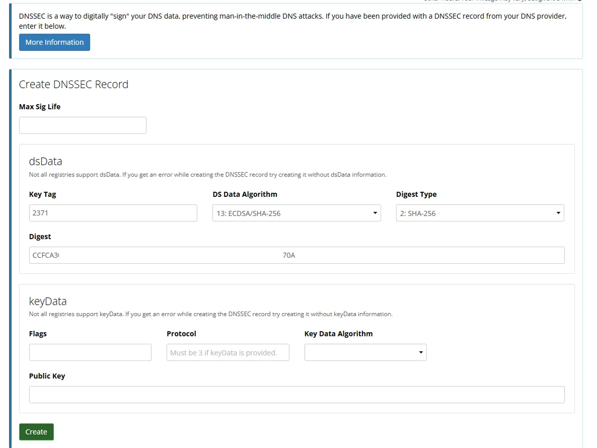 Porkbun DNSSEC Settings