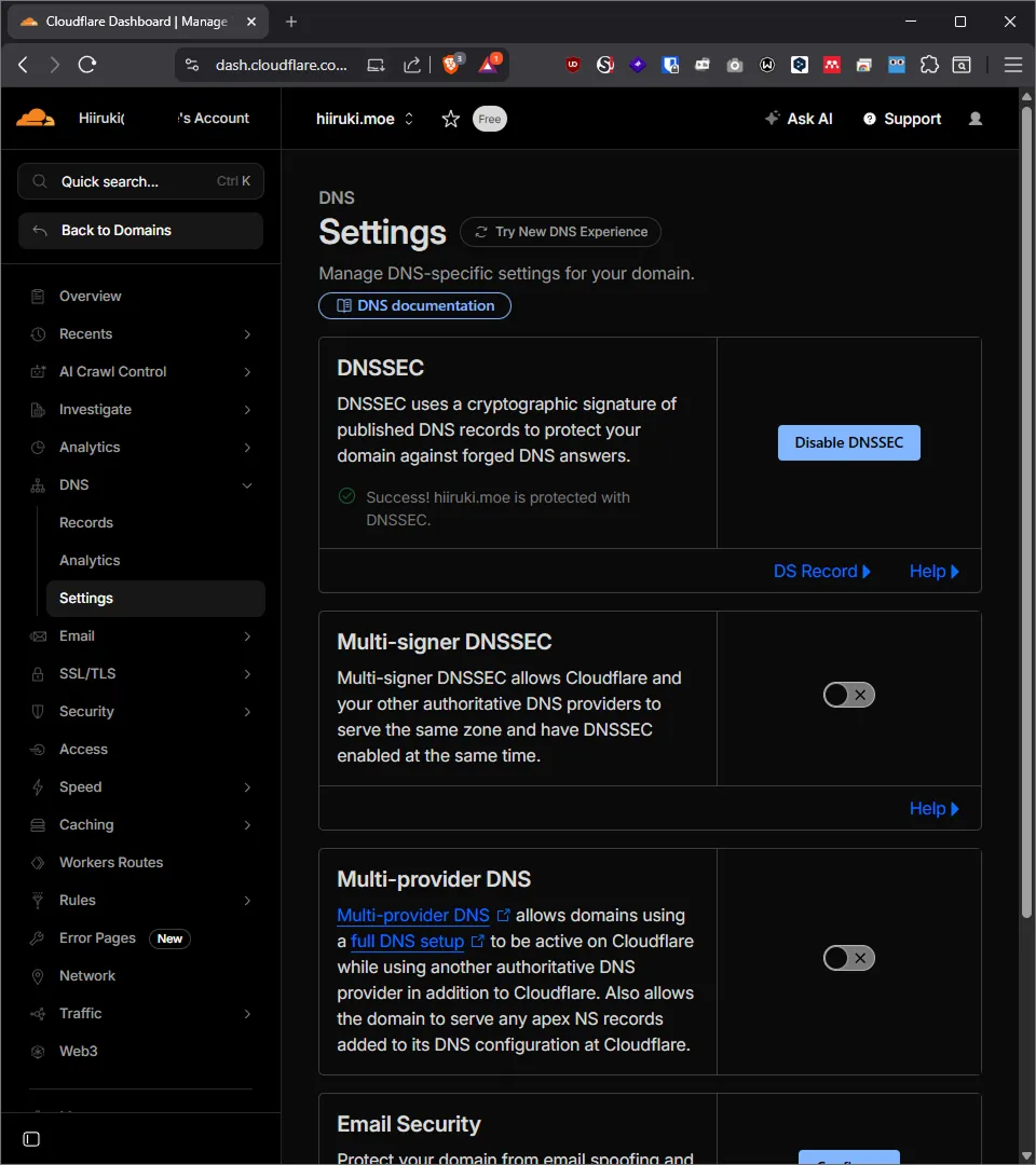 Cloudflare DNSSEC Status