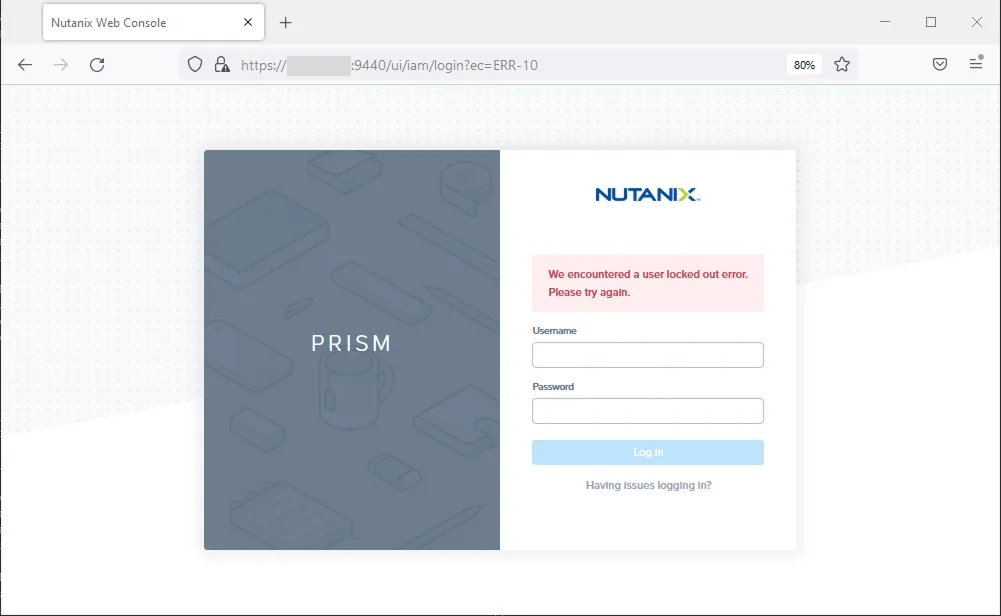 Nutanix user locked out error