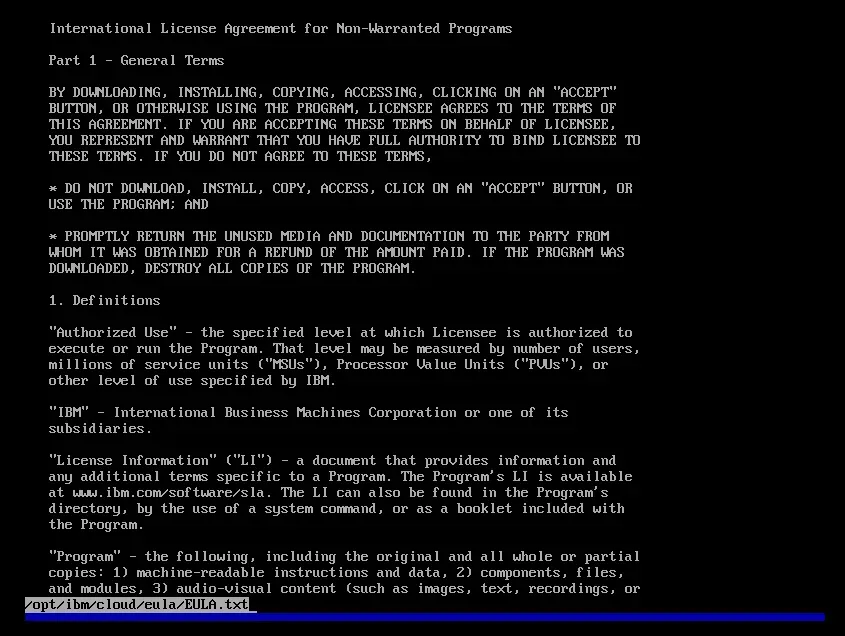 Press Space to scroll down and type q to accept the license agreement