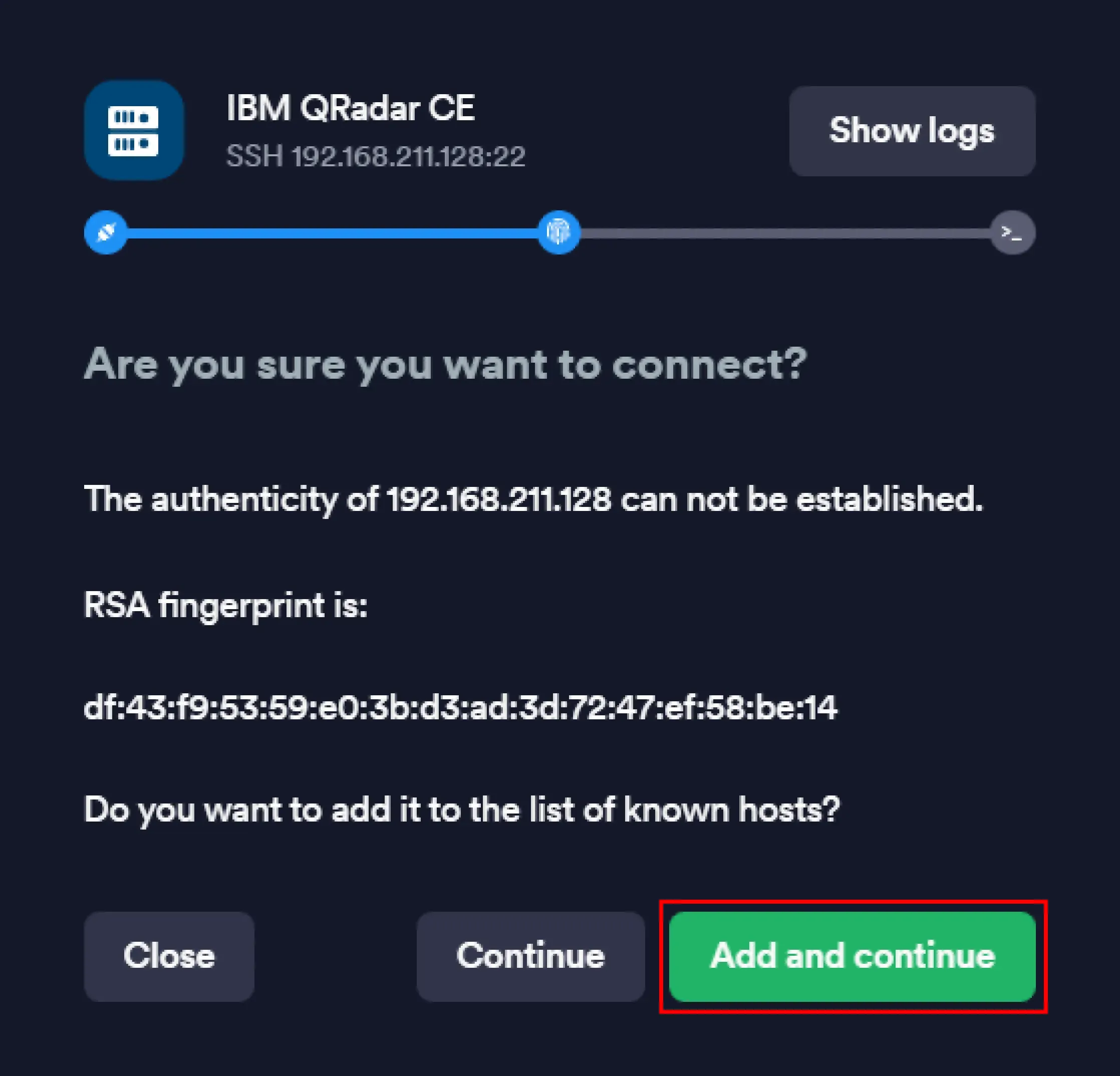 Accept the fingerprint